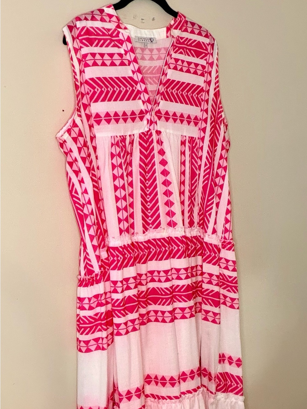 Zele White Maxi Dress with Hot Pink Embroidered Stripes - Picture 6 of 9